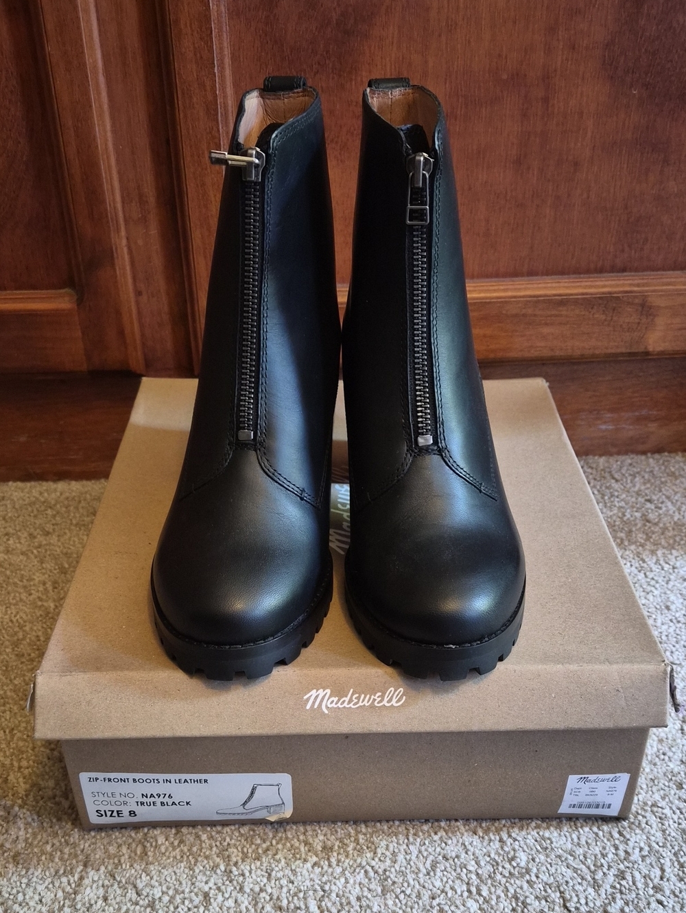 NIB Madewell True Black Zip-Front Leather Ankle Boots SZ 8